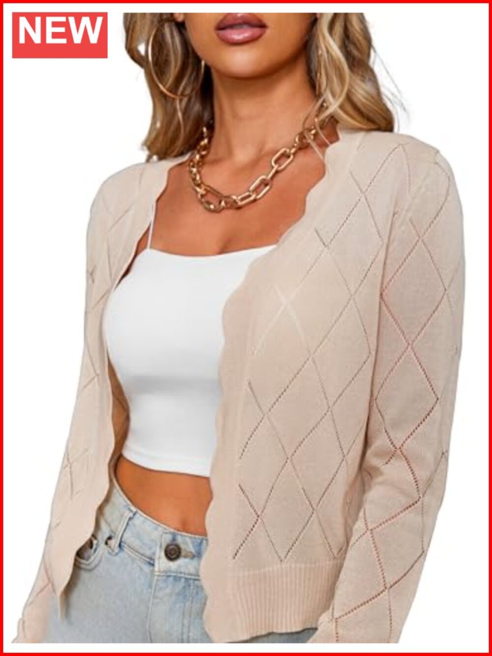 Women's Lightweight Hollow Out Cropped Cardigan Open Front Long Sleeve Shrug